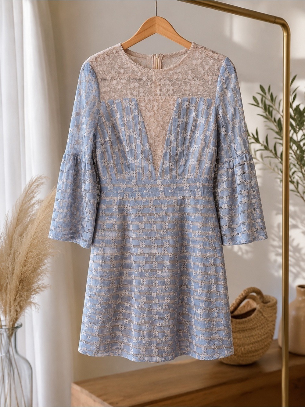 Foxiedox Pale Blue Lace Mini Dress Size Medium